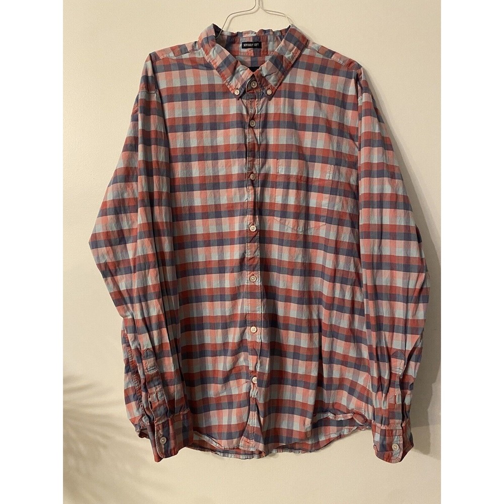American Eagle Seriously Soft Plaid Long Sleeve Button Up Size XXL Red And‎ Blue